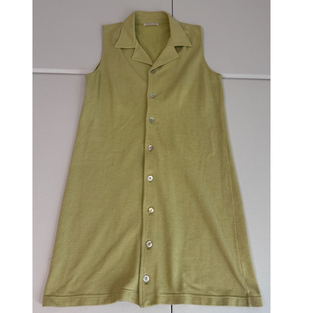 Vintage Joan Vass USA Chartreuse Green Knit Button Front Tunic Mini Dress 1‎ t3